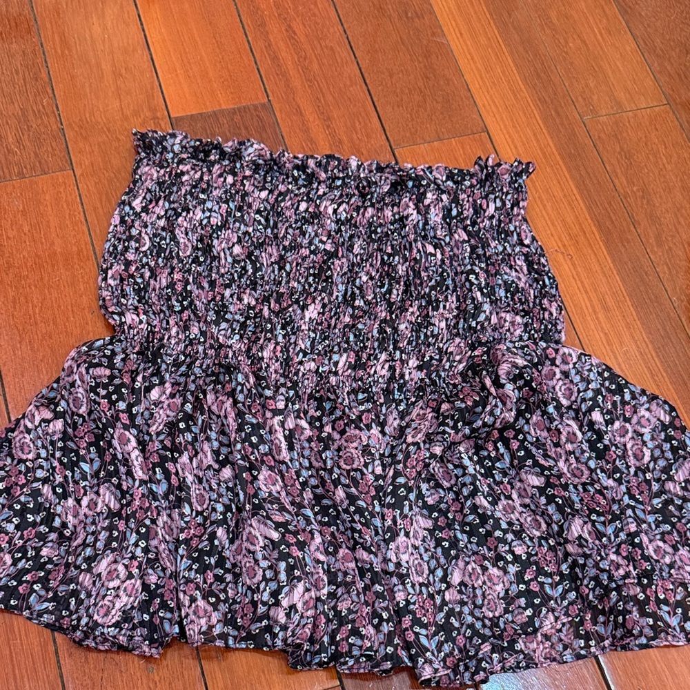 Zara Black and Pink Floral A-Line Skirt